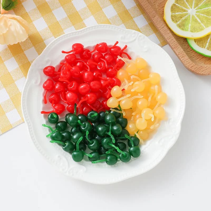 100 pièces/lot bricolage Simulation cerise Miniature fruits décoratifs pour Dollhuose accessoires cuisine jouer jouets décoration de la maison cadeaux