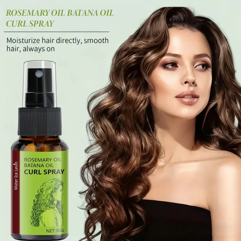 Spray pour cheveux bouclés à l'huile de romarin et à l'huile de batana. Huile de graines d'Orbignya Oleifera à base de glycérine. Définit les boucles, hydrate le cuir chevelu. Contrôle des frisottis e