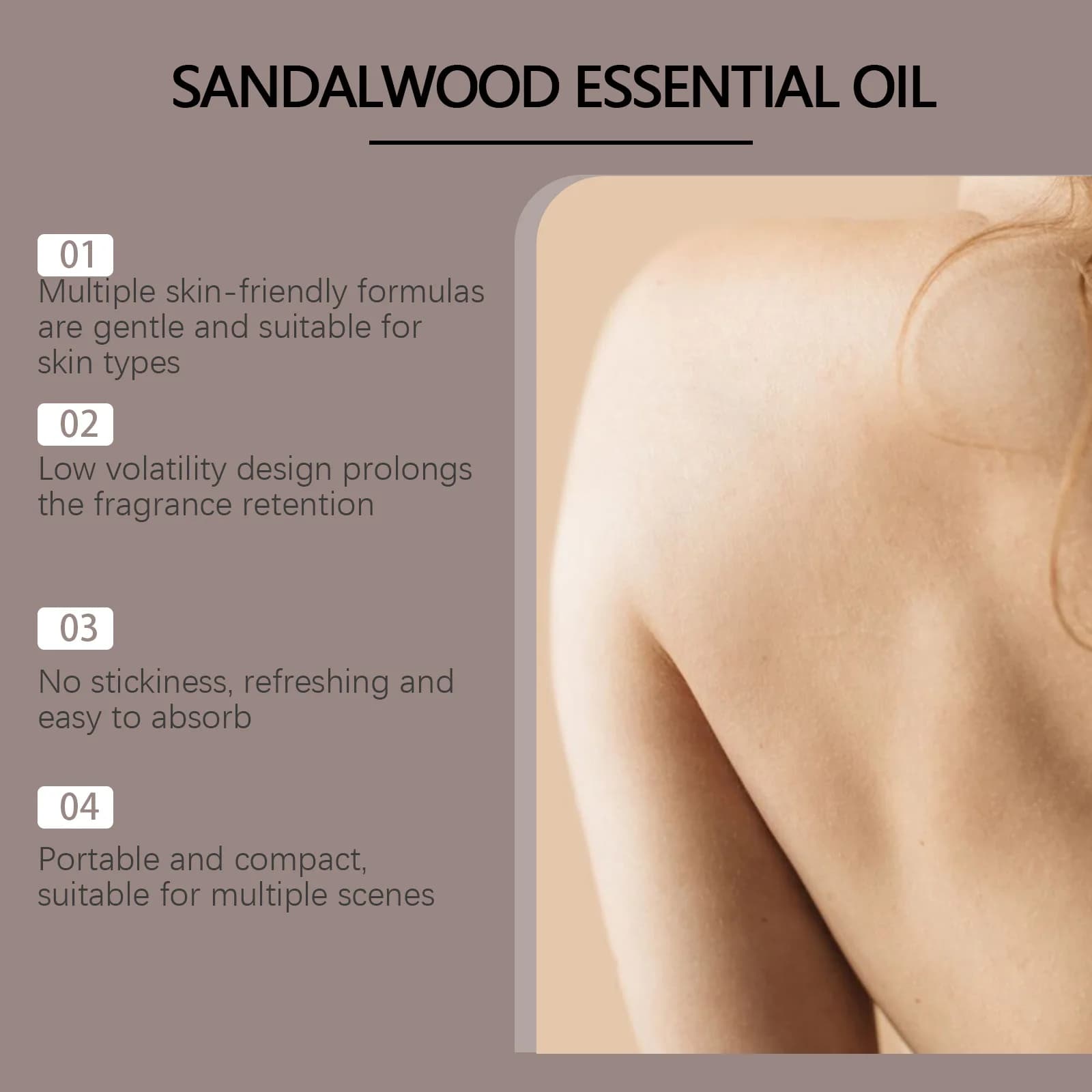 Huile essentielle de bois de santal pour massage du visage et du corps, hydratant, nourrissant, parfum longue durée, réduit la sécheresse, soin apaisant pour la peau
