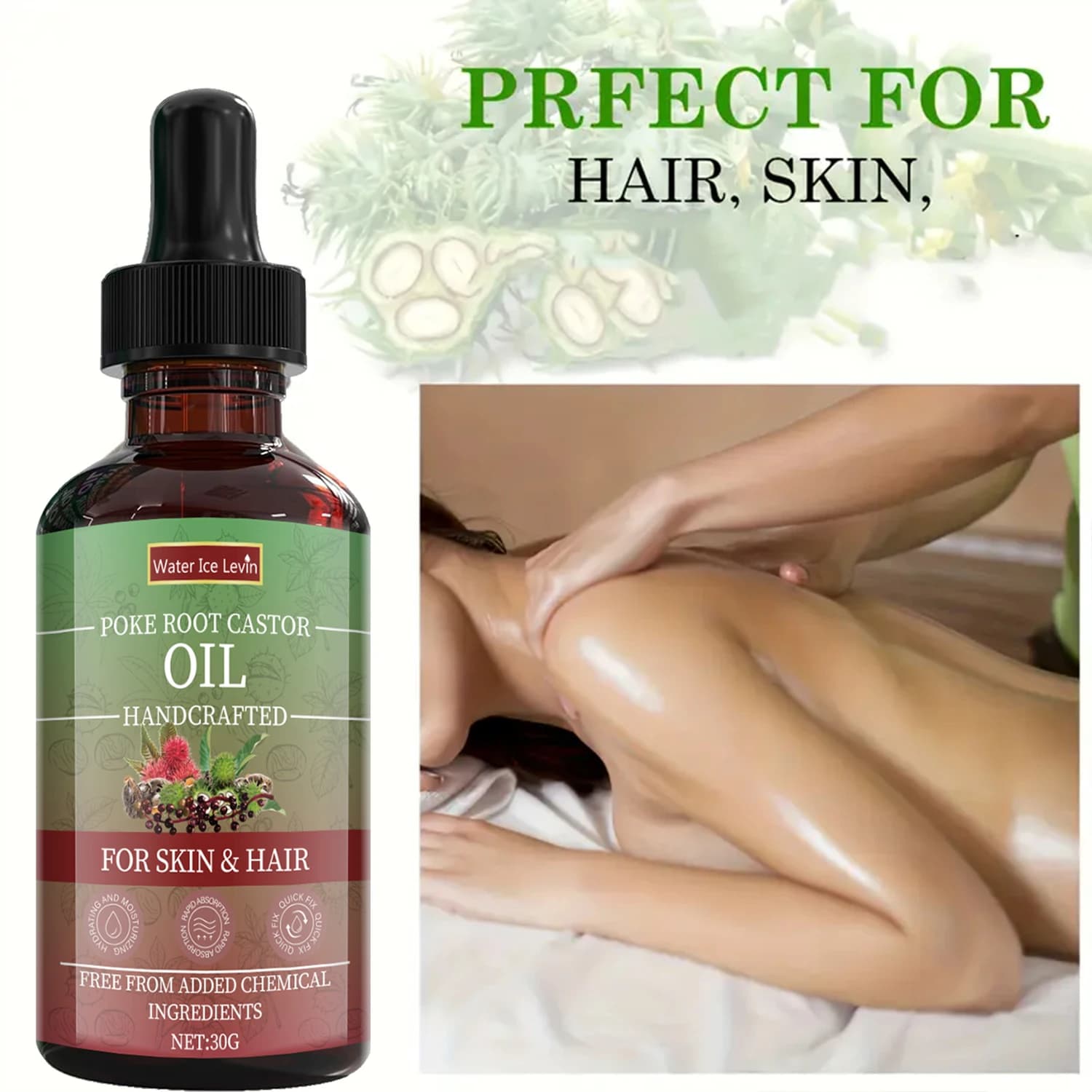 Huile de Ricin à la Racine de Poke pour Peau et Cheveux - Mixte Naturel Artisanal, Hydratation Profonde, Nutrition Hivernale, Sans Produits Chimiques