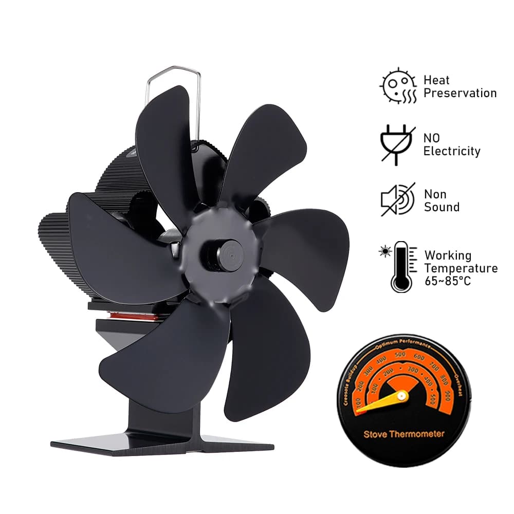 Ventilateur de poêle silencieux à 6 lames, distribution efficace de la chaleur, Ecofan, poêle à bois, poêle à granulés, cheminée domestique, 62