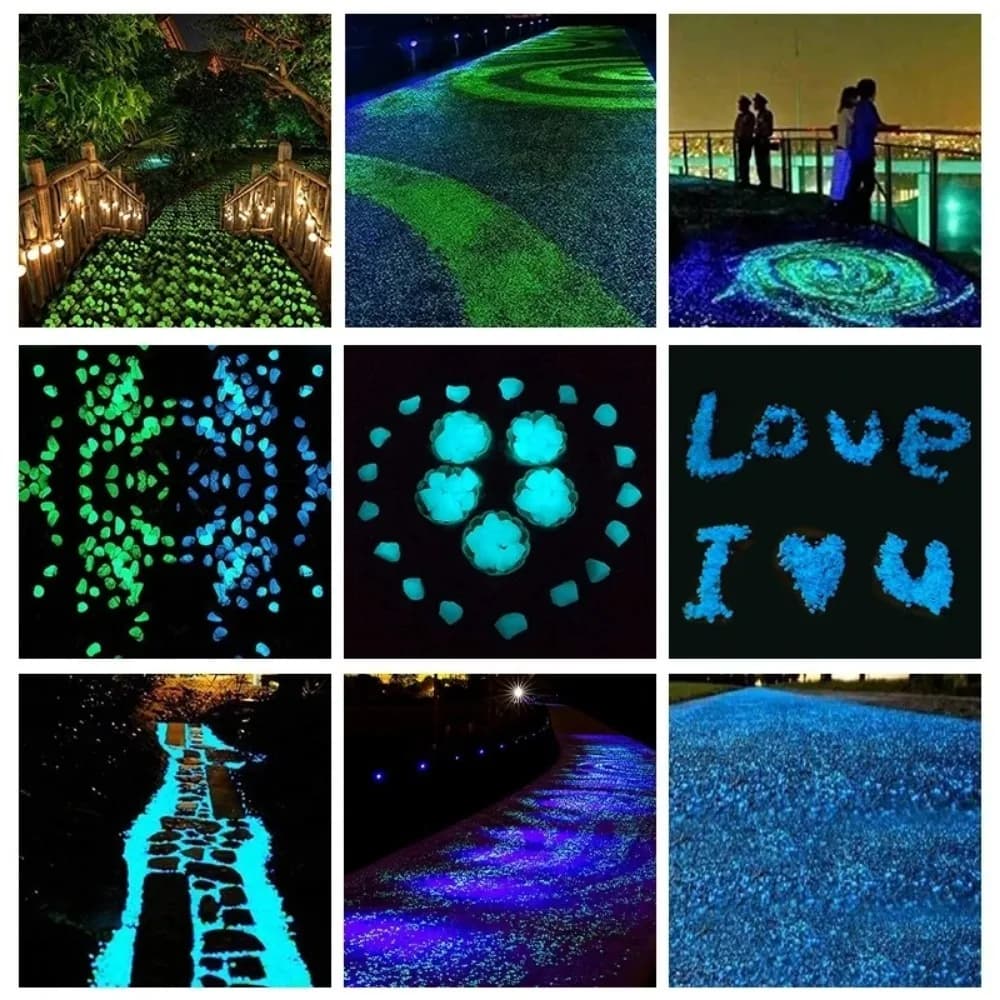 Pierres de sable lumineuses, galets de jardin, parc, route, brille dans l'obscurité, ornement de fête, bouteille de souhait, décoration de pierres de sable lumineuses