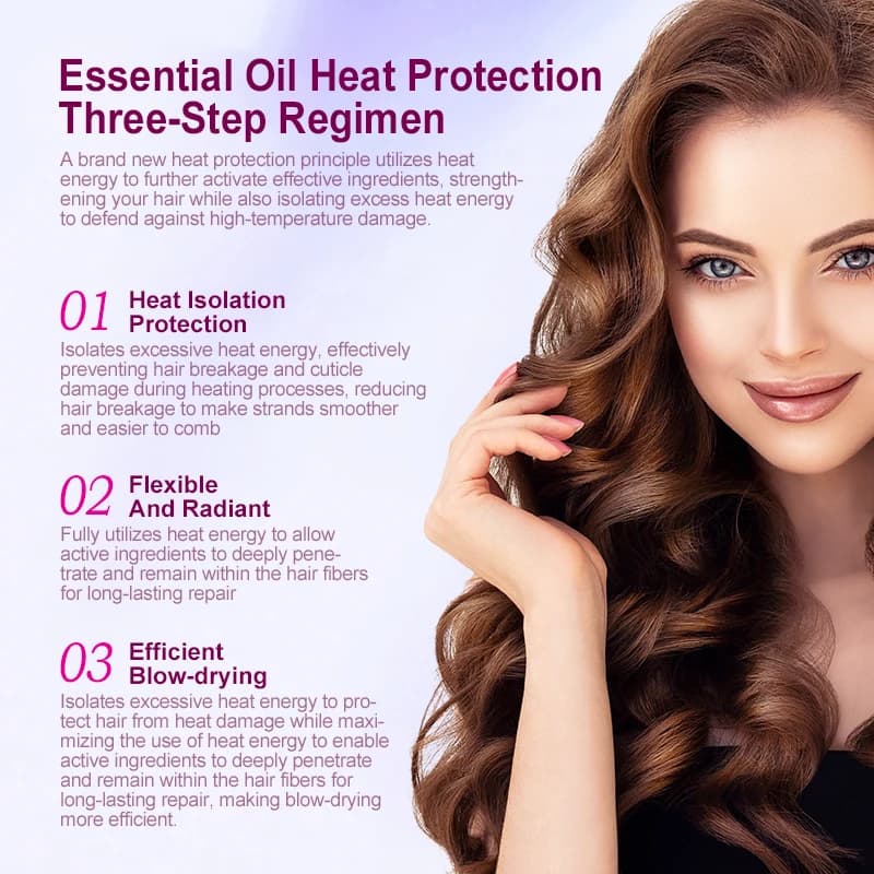 PURC Spray protecteur thermique huile de noix de coco contrôle des frisottis et brillance pour tous les types de