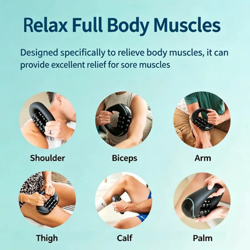 Masseur à rouleaux électrique portatif pour la relaxation musculaire de tout le corps, rouleau de massage fascia en silicone pour soulager la douleur