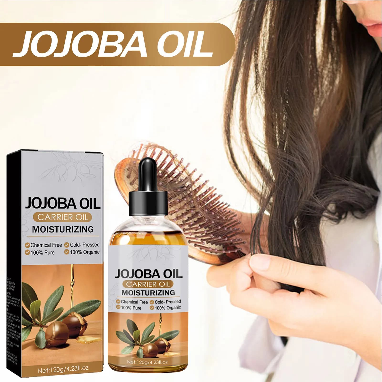 Huile de jojoba douce pour cheveux, 120g, anti-chute, croissance rapide, prévention de la calvitie