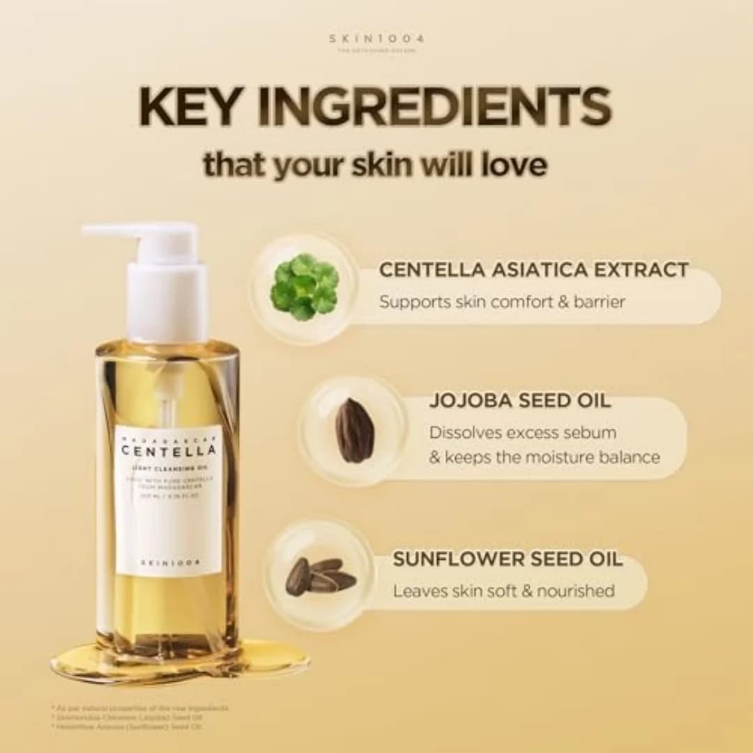 SKIN1004 Huile nettoyante légère à la Centella de Madagascar, nettoyant visage coréen, doux, non irritant, huile nettoyante double action, démaquillant