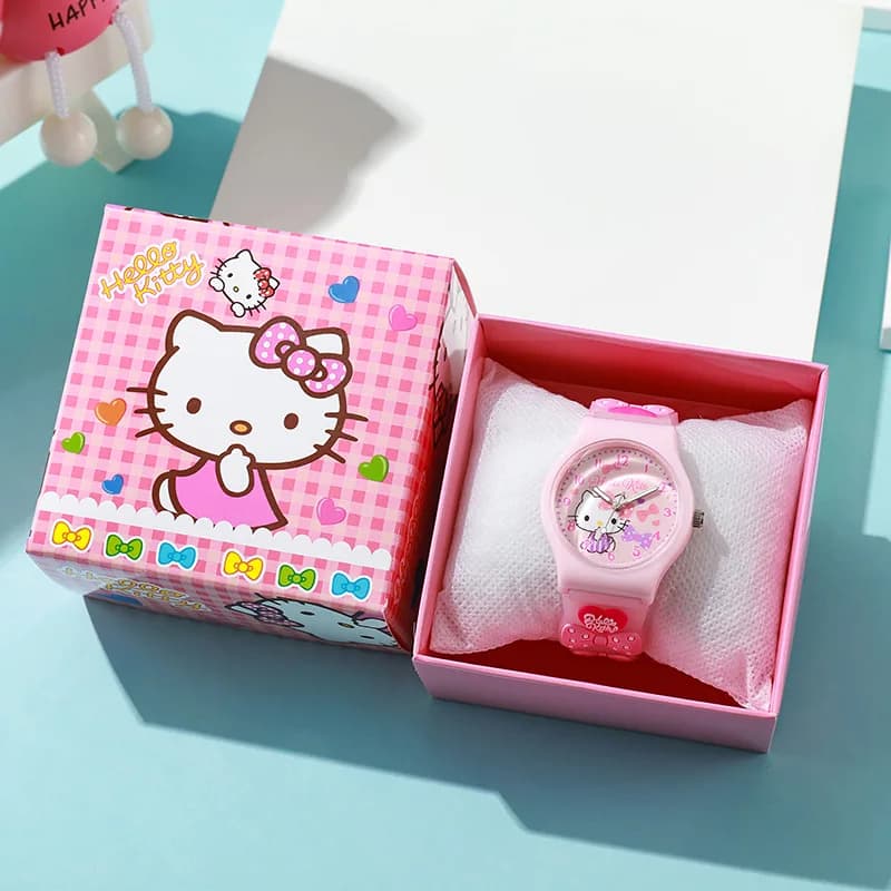3D Hello Kitty enfants montres avec boîte cannelle Kuromi mélodie filles montre Anime figurines modèle jouets enfant horloge cadeau