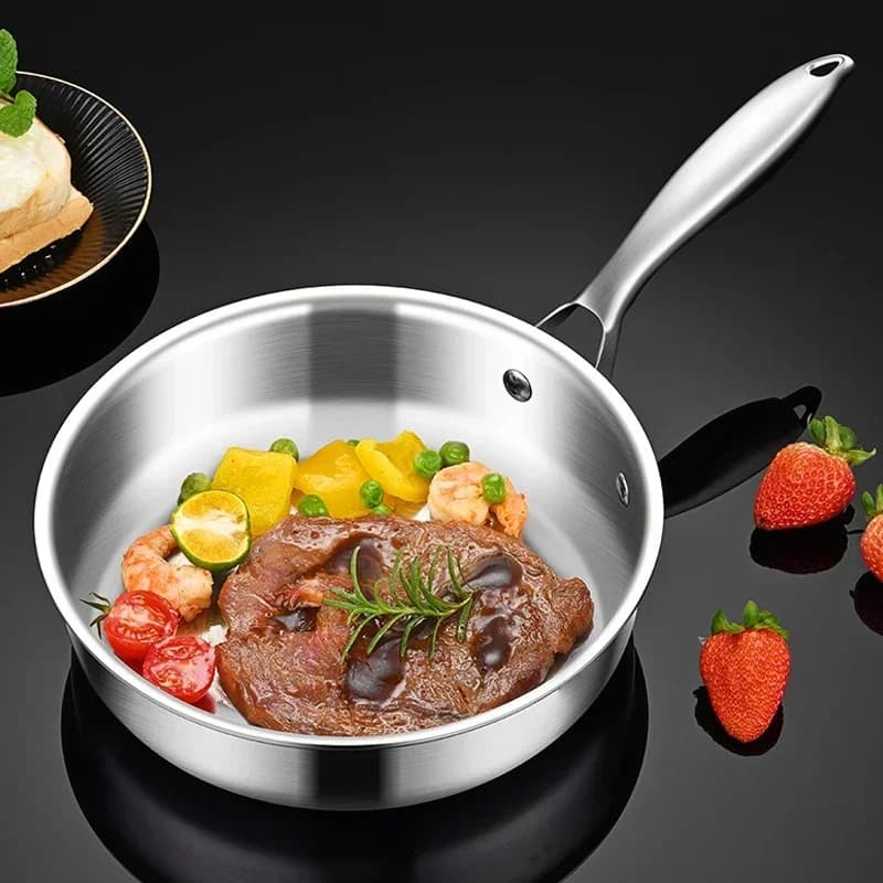 Poêle à frire en acier inoxydable, non revêtu, plat, astronomique, cuisson domestique, steak, omelette, général, 16cm, 20cm