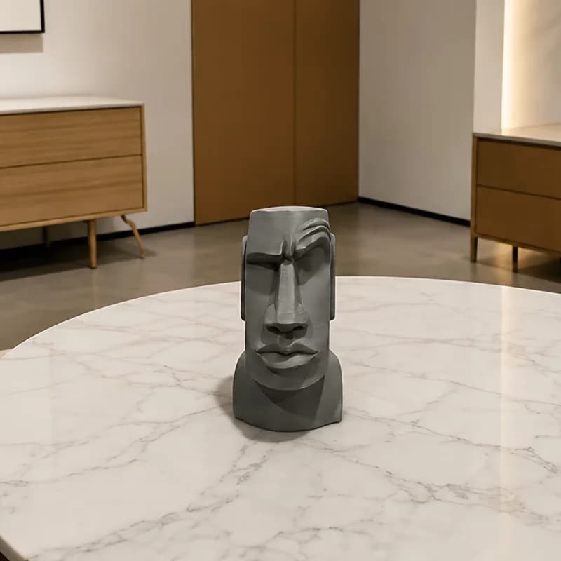 Statue Moaï qui fait hausser les sourcils - Avatar de l'île de Pâques, accrocheur regardant vers le haut avec la phrase « Are you serious? » Ornement de décoration de bureau emoji