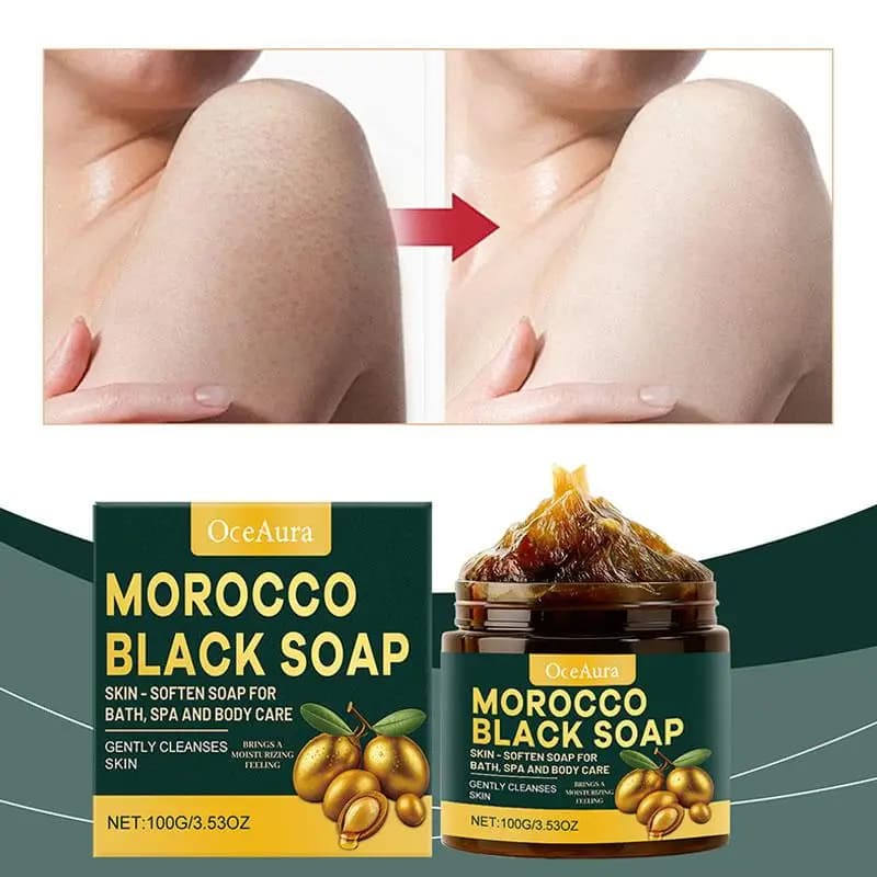 Savon noir marocain, nettoyage en profondeur, soin doux, hydratant, savon pour le corps à l'huile d'olive et d'argan pour une peau douce et lisse, 100g