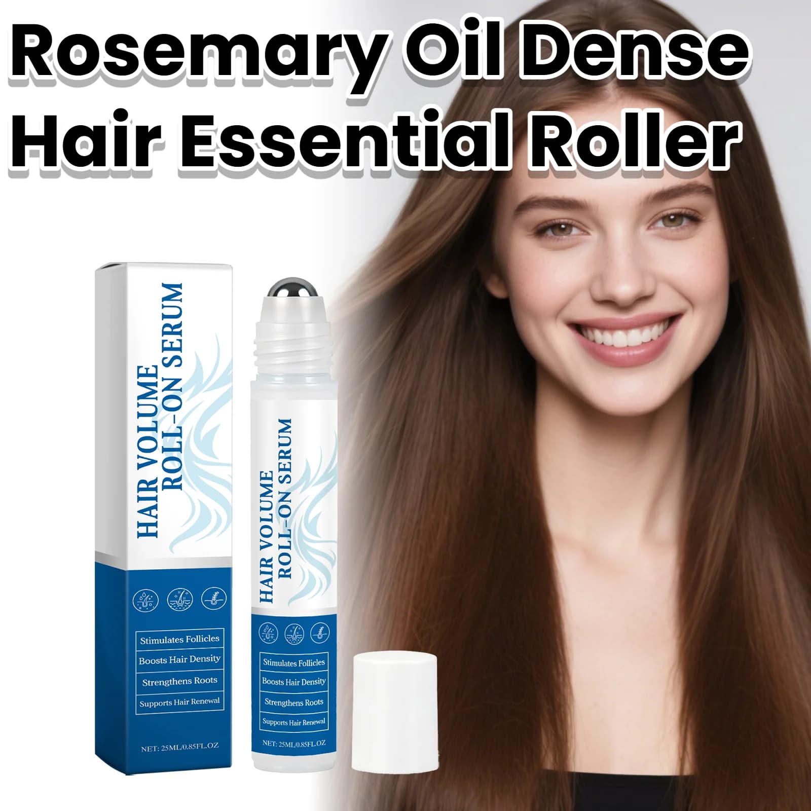 Rouleau essentiel pour cheveux denses, huile de romarin, pour soins capillaires endommagés, traitement lissant, brillant, adoucit les cheveux, sérum de Massage du cuir chevelu
