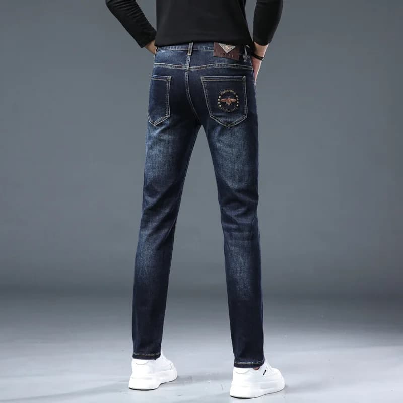 Jeans pour hommes automne printemps haut de gamme à la mode coupe ajustée pantalon moulant tout assorti lavé 2025