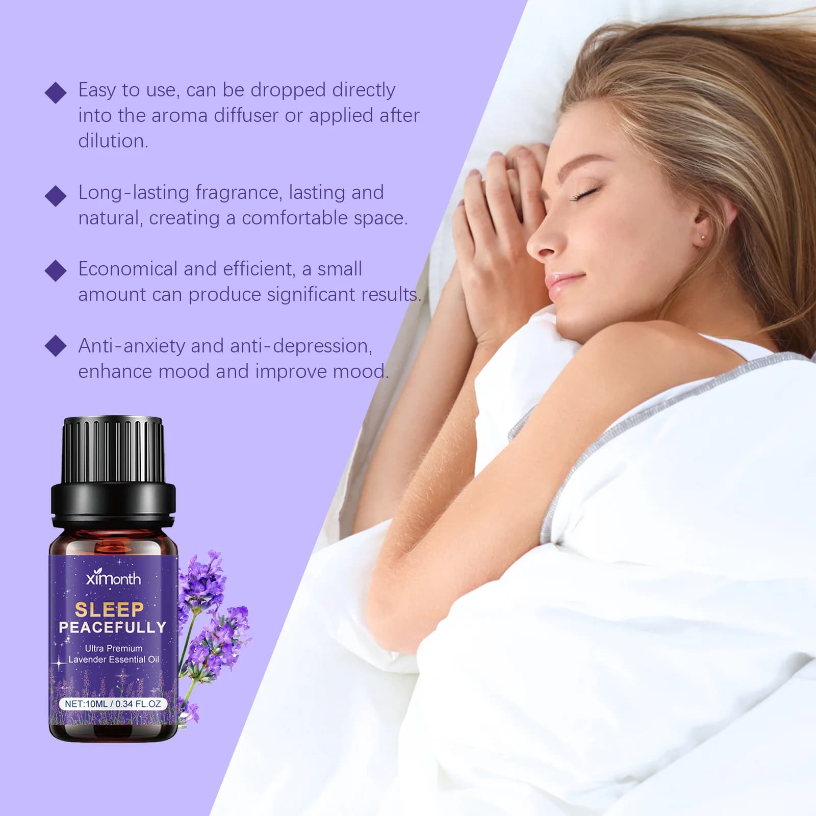 Huile Essentielle de Lavande : Apaise, Calme les Tensions, Soulage la Fatigue, Améliore le Cycle du Sommeil – Idéale pour Chambre et Bureau, Huile Relaxante d'Aromathérapie pour Aider au Sommeil