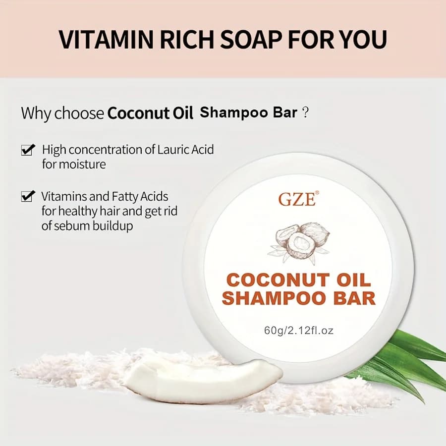 Barre de shampoing à l'huile de coco GZE, shampoing à barre hydratante pour cheveux secs