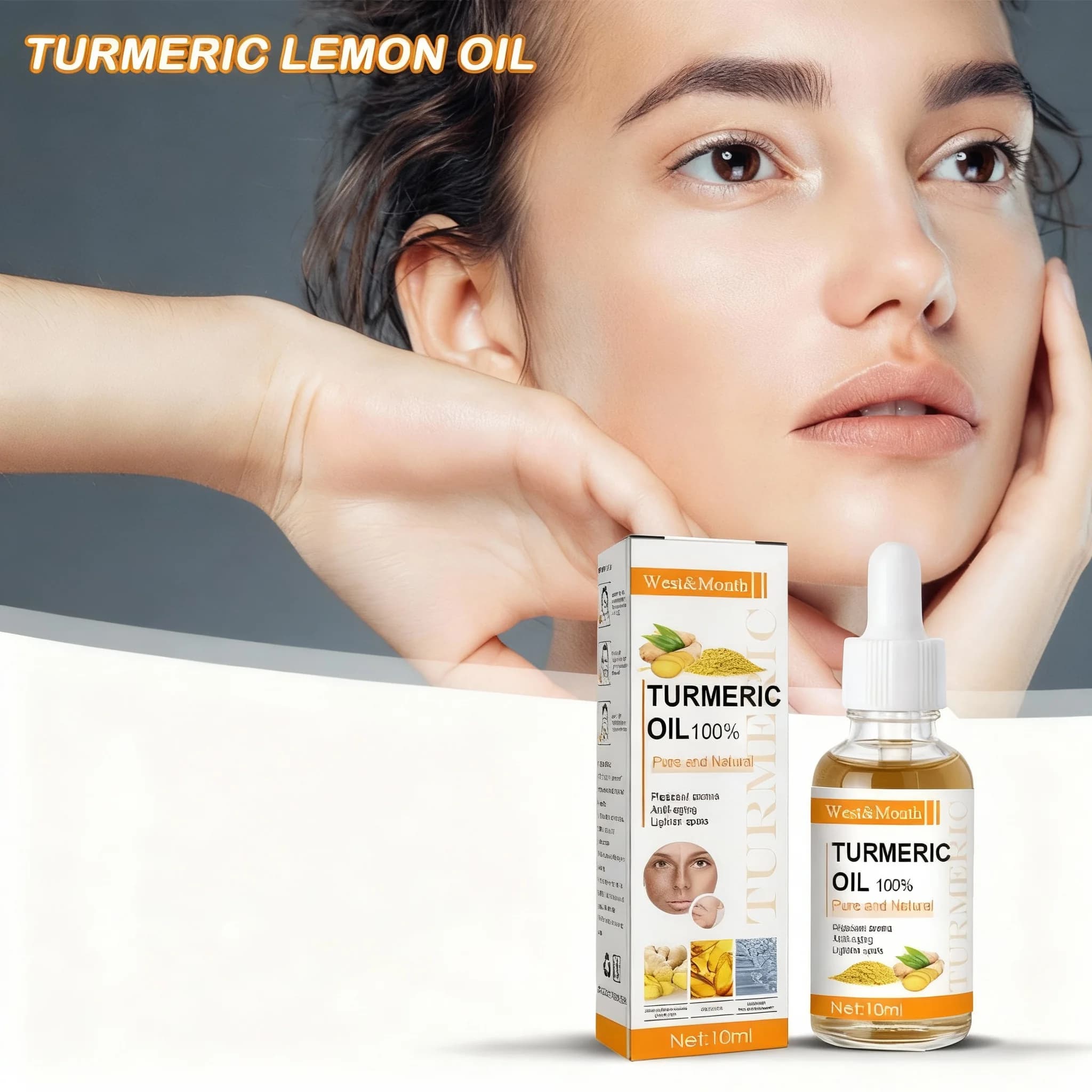 Huile de citron au curcuma, nourrissante, hydratante, sérum thérapeutique pour le visage, rétrécit les Pores, correcteur de taches foncées, soins du visage, 10ml