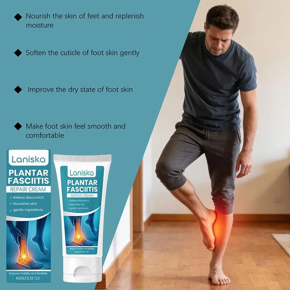 Crème Apaisante 60g pour Fasciite Plantaire, Soulagement Douleur Talon, Pommade Traitement Épine Calcanéenne et Pieds Douloureux, Soin des Pieds Pénétrant en Profondeur