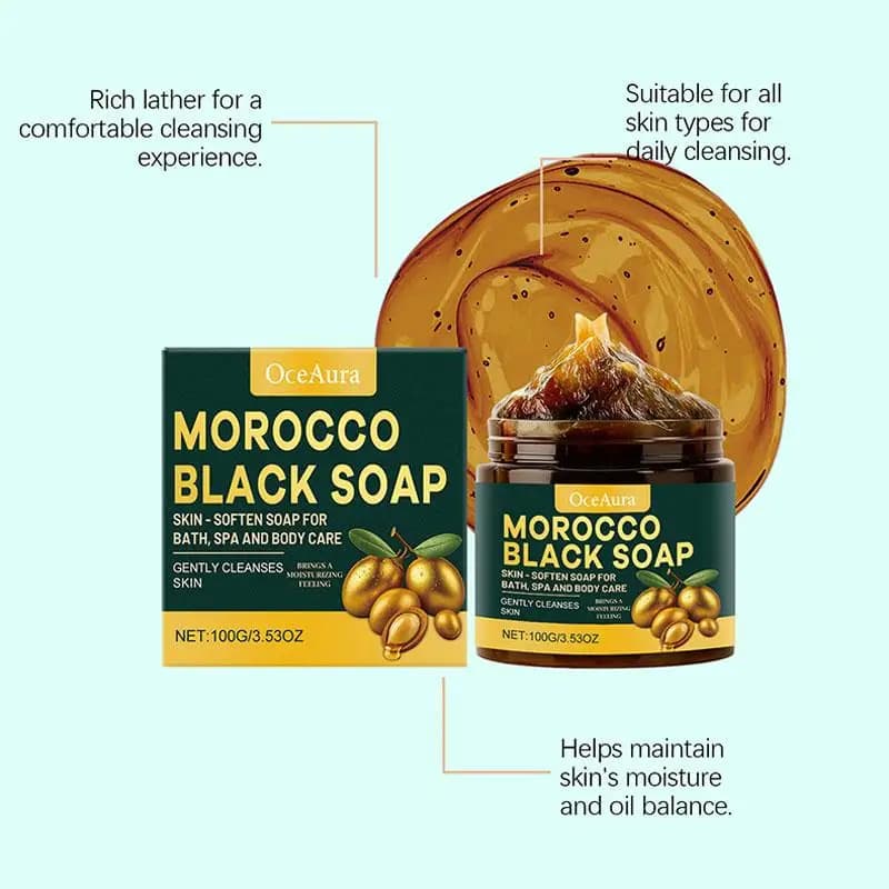 Savon noir marocain, nettoyage en profondeur, soin doux, hydratant, savon pour le corps à l'huile d'olive et d'argan pour une peau douce et lisse, 100g