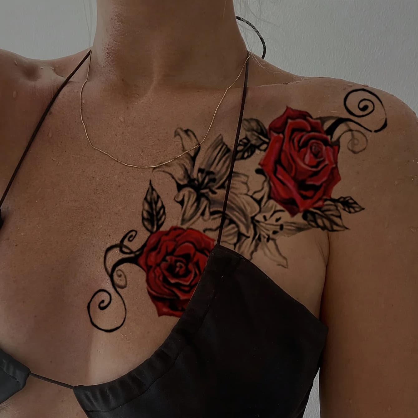 Tatouages temporaires Rose rouge pour femmes, tatouages imperméables serpent, yeux et fleurs colorées pour bras et cuisses, tatouage de transfert Sexy