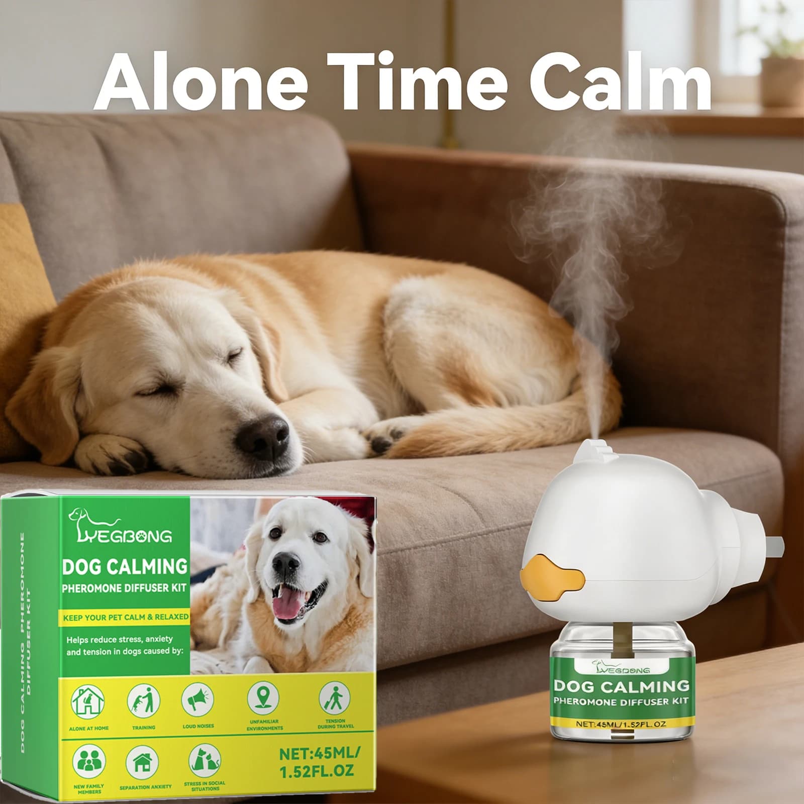 Kit diffuseur apaisant pour chien, relaxation, anti-anxiété, prévention du stress environnemental, prévention de l'incontinence urinaire, liquide apaisant pour animaux de compagnie