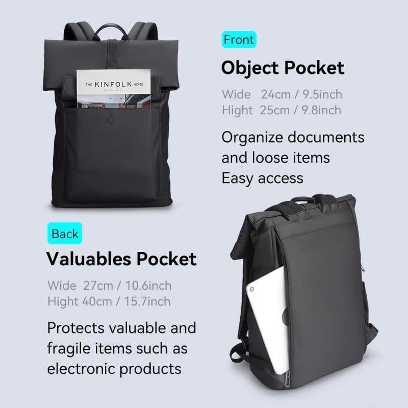 Sac à dos extensible MARK RYDEN avec fermeture à enroulement, 16-22L, sac pour ordinateur portable 15,6 pouces avec boucle magnétique