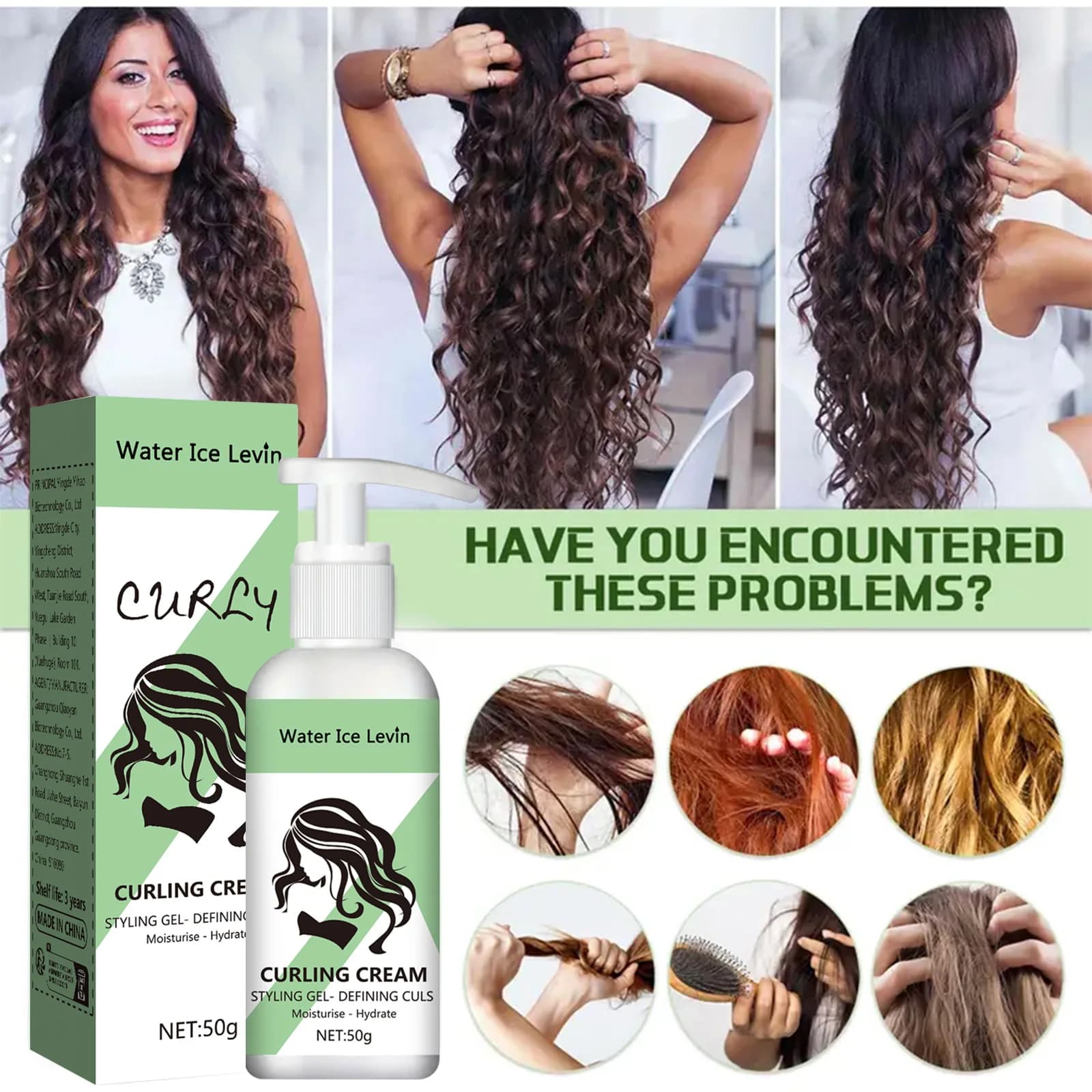 Crème à friser en gel coiffant bouclé – Definir, hydrate et hydrate les boucles pour les coiffures rebondissantes et brillantes avec la kératine et la biotine