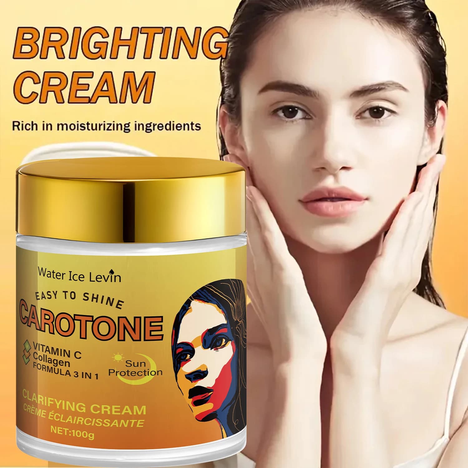 Crème visage riche en bêta-carotène, éclaircissante et antioxydante, hydratante et hydratante en profondeur au collagène, texture légère et non grasse, adaptée aux peaux sensibles