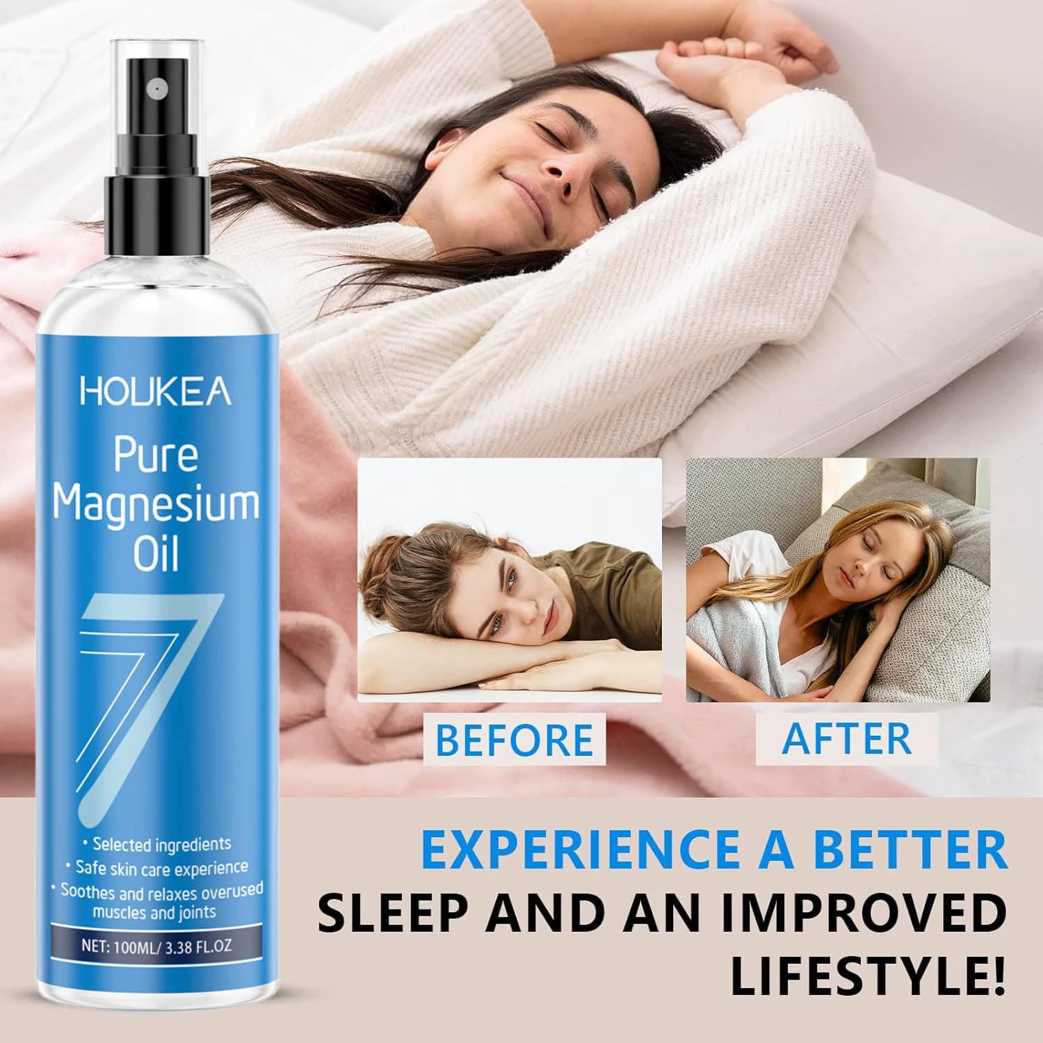 Huile de magnésium pure en spray, chlorure de magnésium liquide de qualité pour les soins des pieds et du corps, spray pour améliorer la rugosité de la peau et une absorption rapide