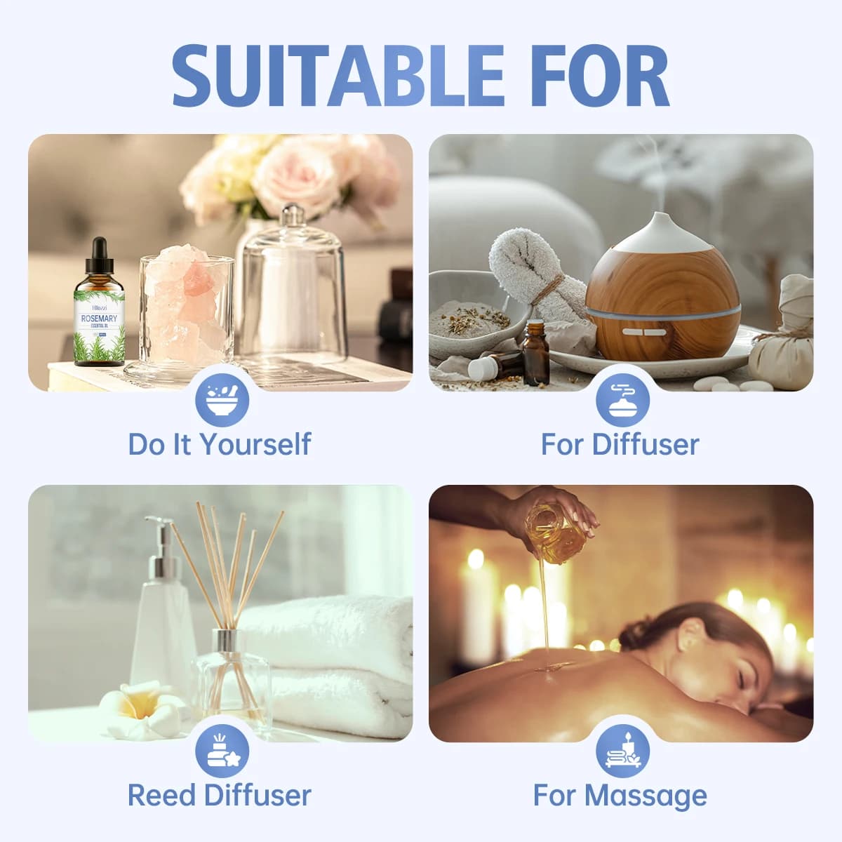 Huile essentielle de romarin, soins capillaires, massage du cuir chevelu, soins de la peau, huile essentielle de haute qualité, adaptée à tous les types de cheveux, soins nourrissants