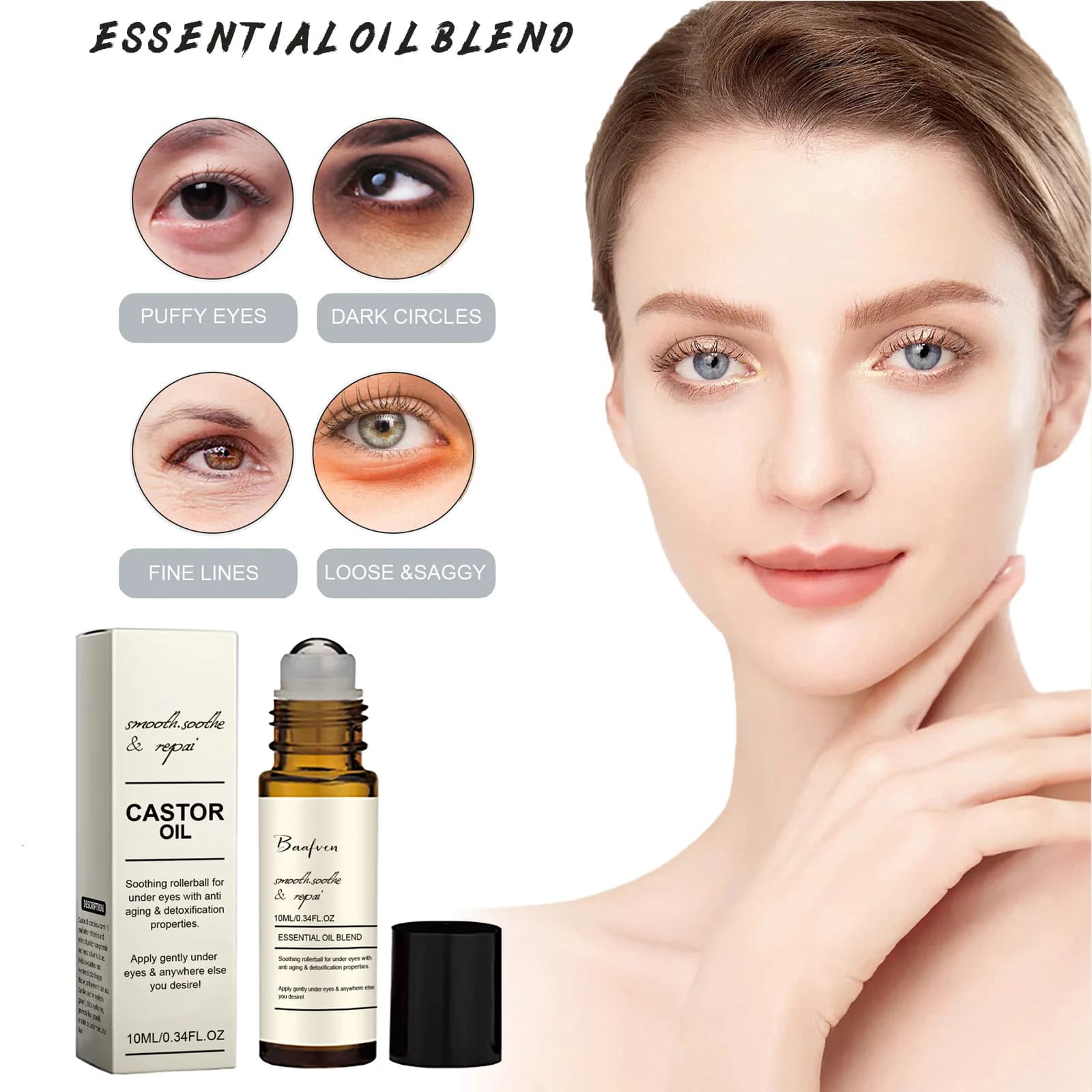 Sérum pour les yeux à l'huile de ricin, Anti-rides, élimine les cernes, sacs pour les yeux, Anti-poches, boule ferme, Massage, hydrate, nourrit, soins oculaires