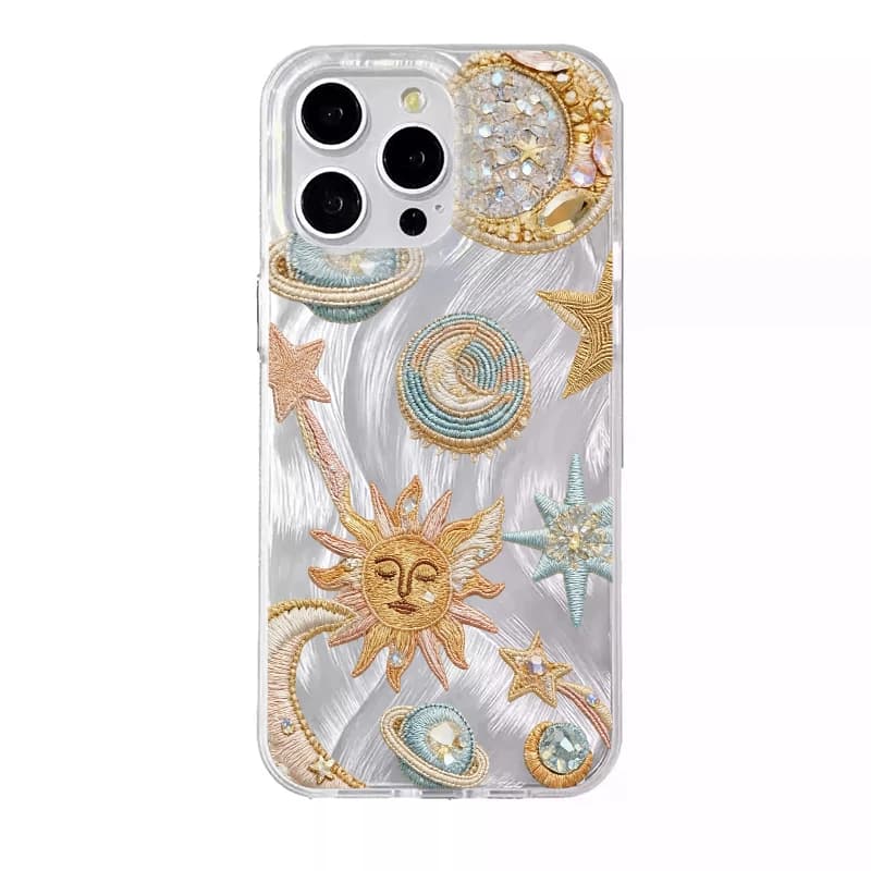 Coque Étoile Lune Soleil Planète Or Rose Bleu pour Samsung Galaxy S26 S25 Ultra S23 Plus S24 FE S22 S21 S20 FE A56 A55 A54 A35