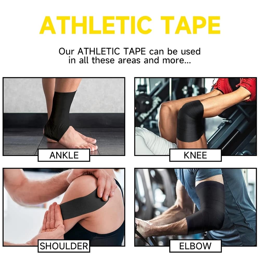 1 rouleau de ruban athlétique noir, ruban de sport sans résidus pour lutte et la gymnastique, forte tenue et enveloppement facile, ruban de soutien extensible