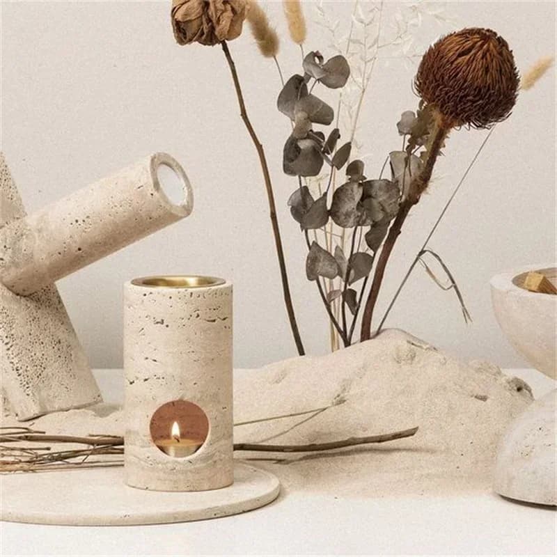 Diffuseur d'huiles essentielles en pierre de travertin beige turc personnalisé