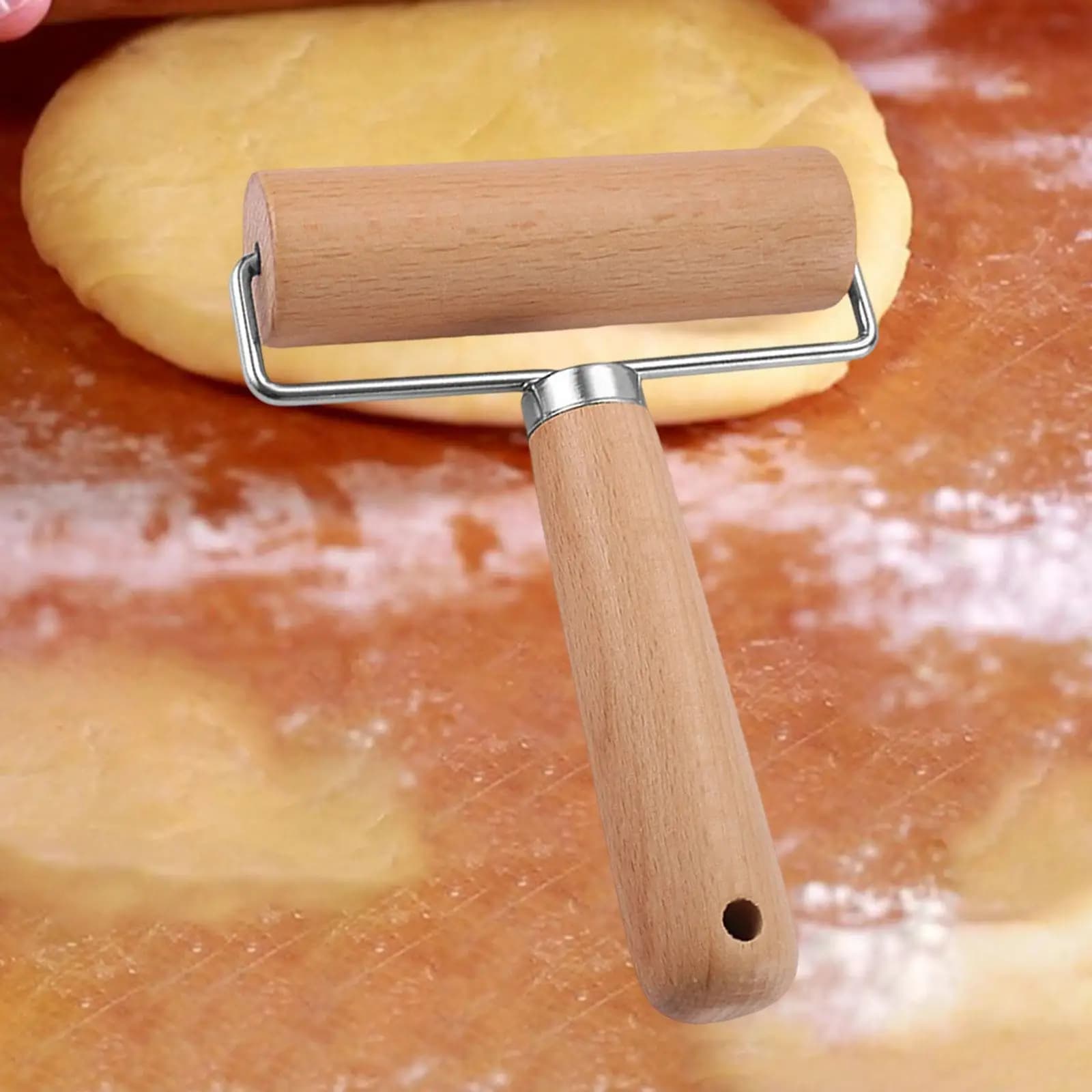 Rouleau à Pâte Antiadhésif en Bois avec Poignée, Fournitures pour Pâte, Bâton pour Farine, Tarte, Biscuit