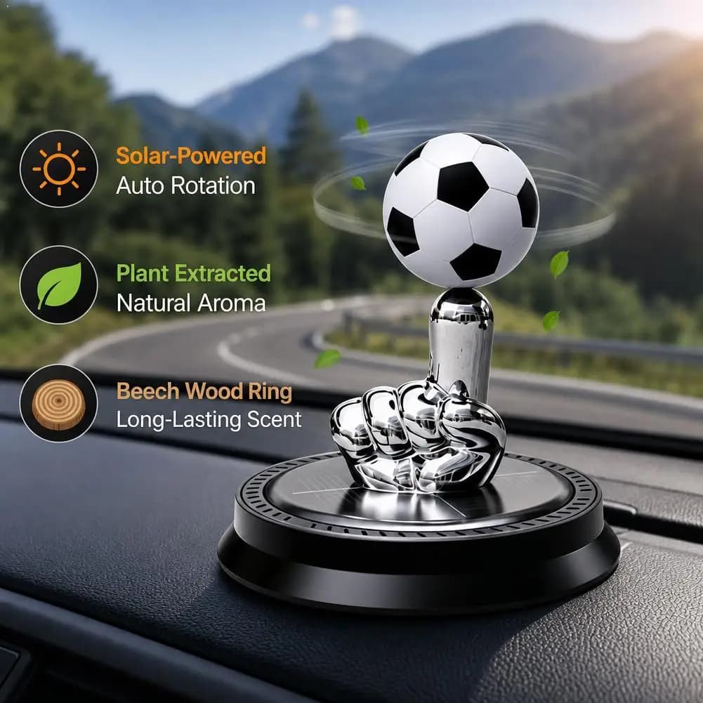 Diffuseur d'arômes solaire rotatif pour voiture, diffuseur d'aromathérapie sans fil, décoration de tableau de bord de football, boule parfumée réutilisable, ornement