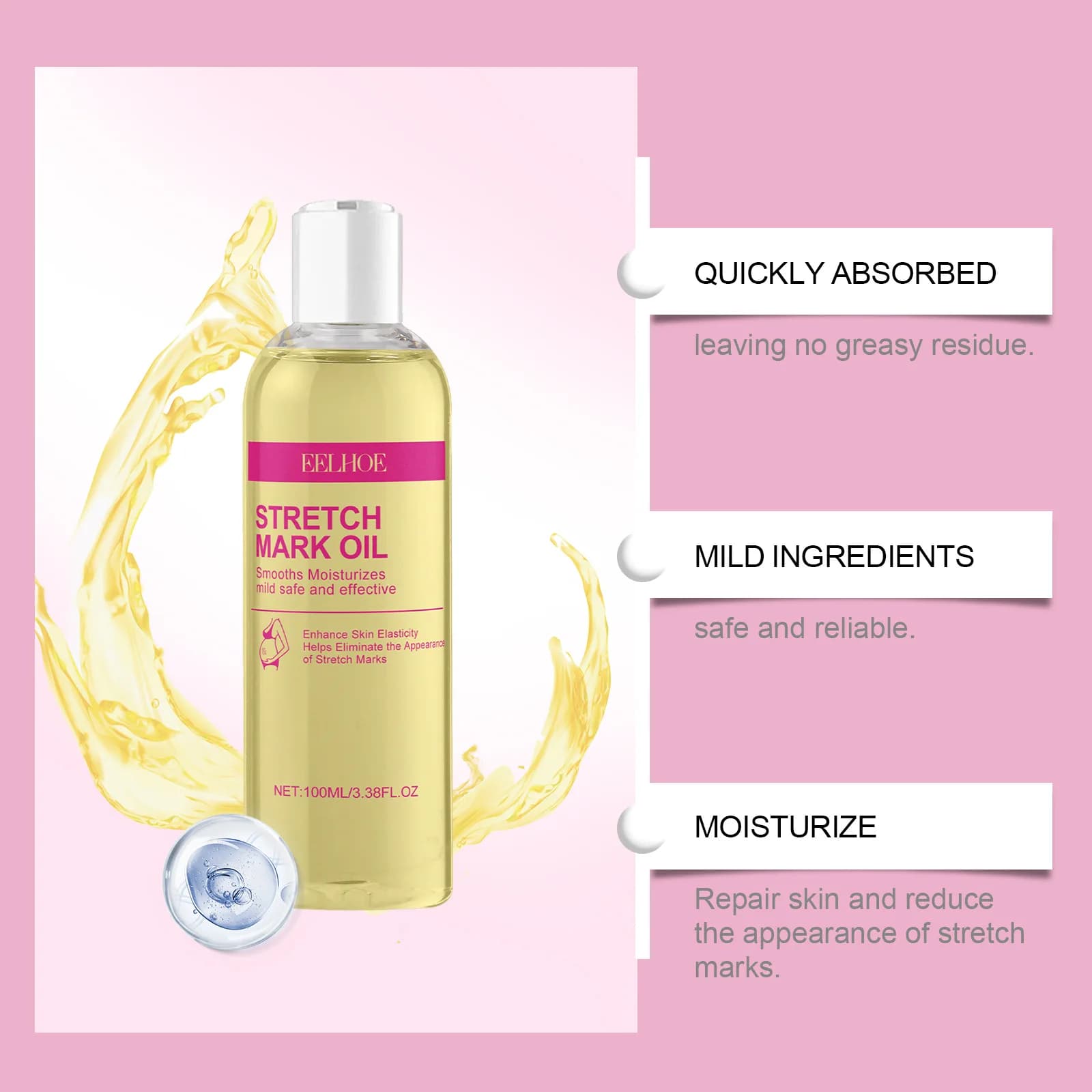EELBathroom-Huile de soin de la peau à la vitamine E, élimine les marques de grossesse commandées, soins post-partum, peau élastique, raffermissant, collagène, huile de soin du corps, 100ml