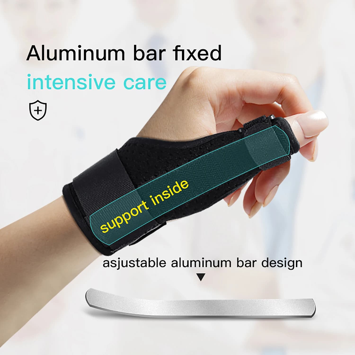 1 pièce Attelle de soutien et de protection médicale en acier pour poignet, pouce et main, stabilisateur pour l'arthrite et le syndrome du canal carpien
