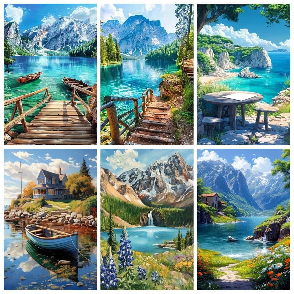 Peinture à l'huile par numéros, paysage marin, peinture colorée sur toile, kits d'art, maison en bord de mer, montagne, cadeau unique