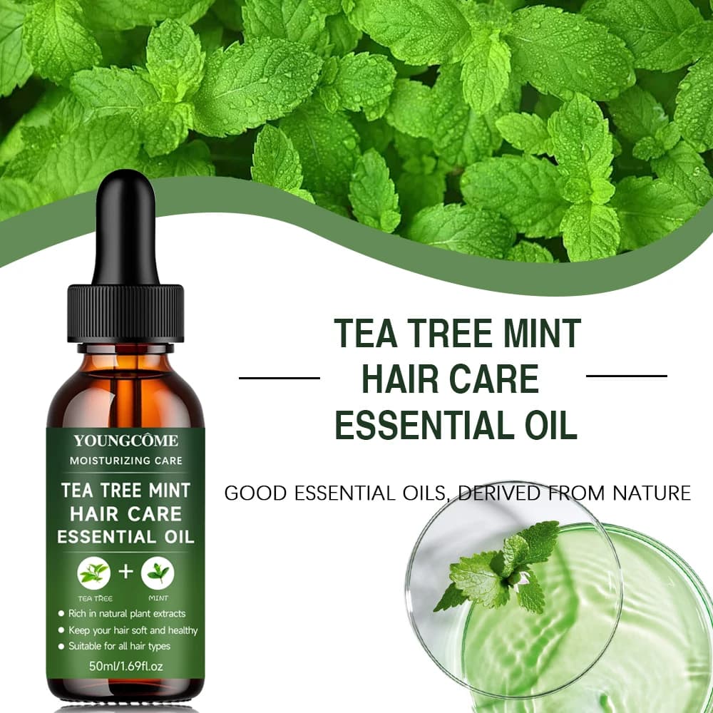 YOUNGCOME Huile essentielle de soin capillaire à l'arbre à thé et à la menthe poivrée : traitement naturel hydratant et nourrissant pour tous les types de cheveux 2025