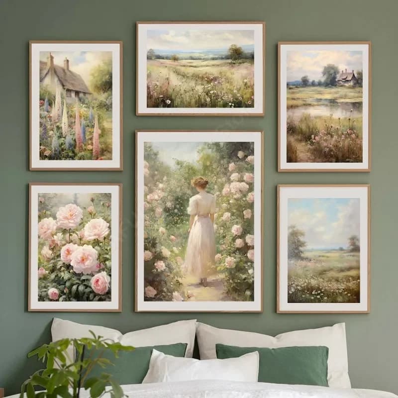 Peinture à l'huile d'art vintage du 19ème siècle, paysage champêtre anglais, impression sur toile, images murales botaniques pour décoration de salon