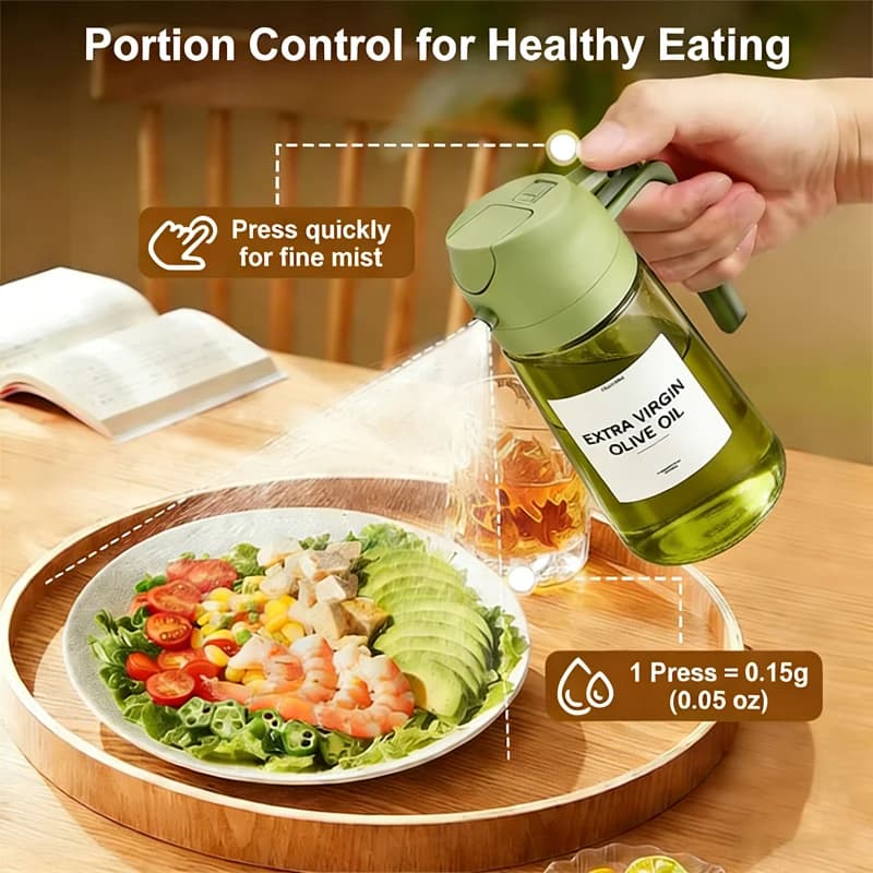 Distributeur d'huile en verre vert 470 ml avec pulvérisateur d'huile d'olive Blackout, grande capacité, pour la cuisine, pour huiles et vinaigres