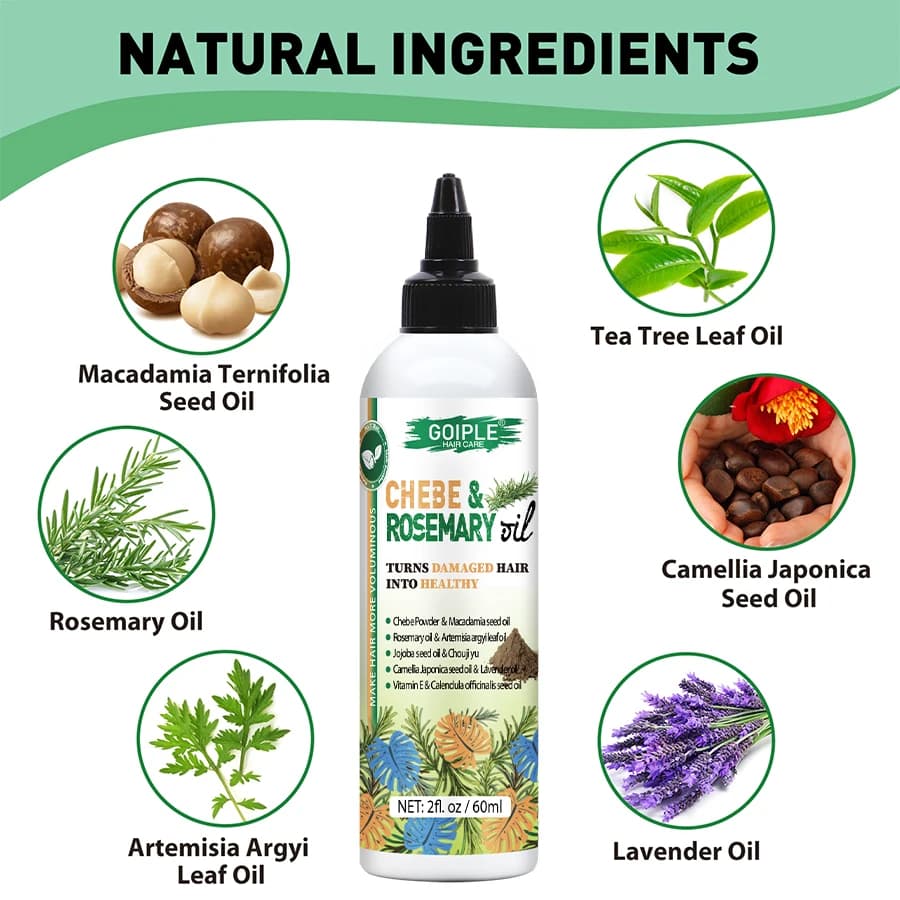 GOIPLE – huile essentielle de Chebe et de romarin, produit capillaire hydratant et nourrissant, favorise l'huile capillaire saine, après-shampooing lisse et brillant