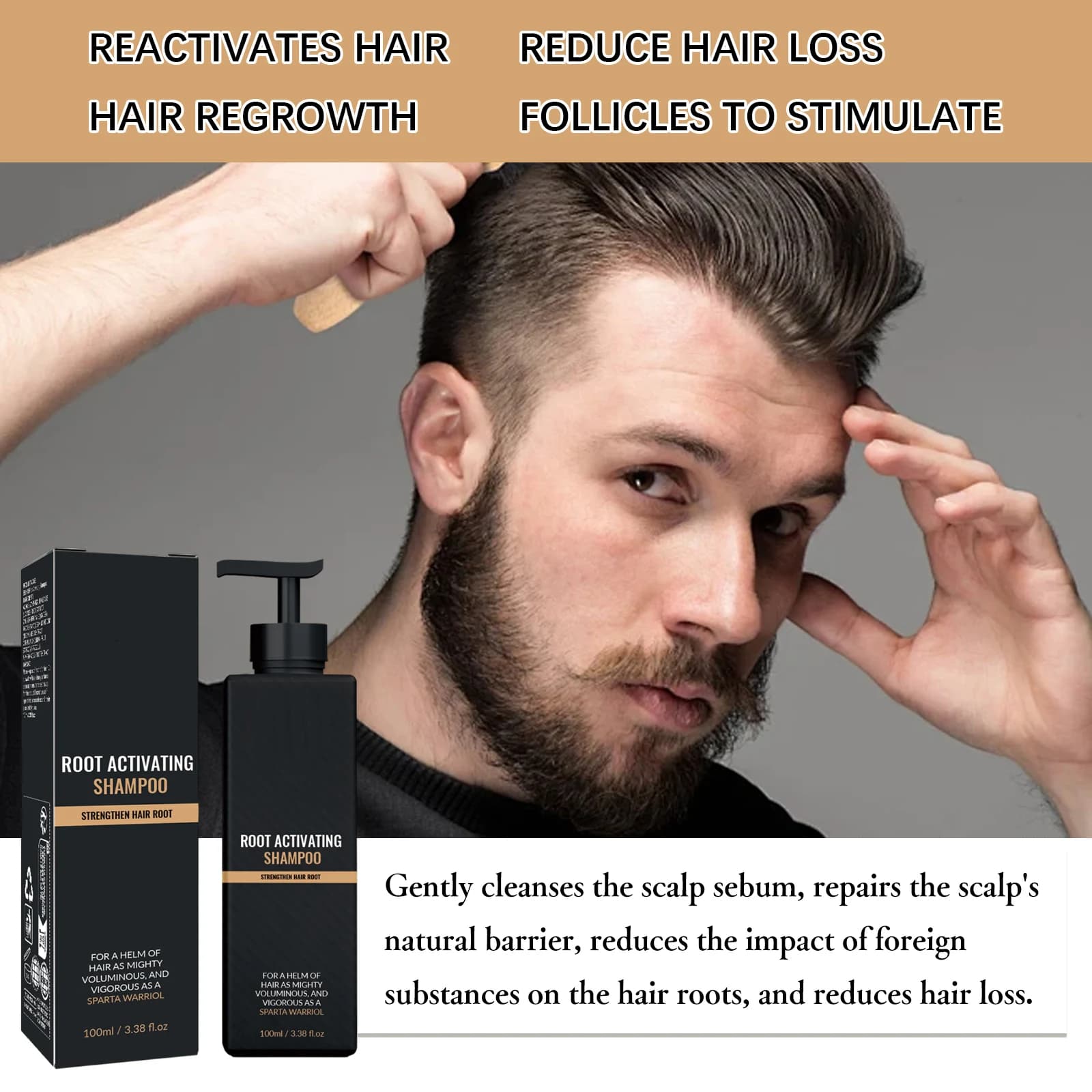 Shampoing pour la croissance des cheveux pour hommes, activateur de racines, renforcement, hydratant, nettoie en douceur, répare, améliore le Volume, amincissement des cheveux
