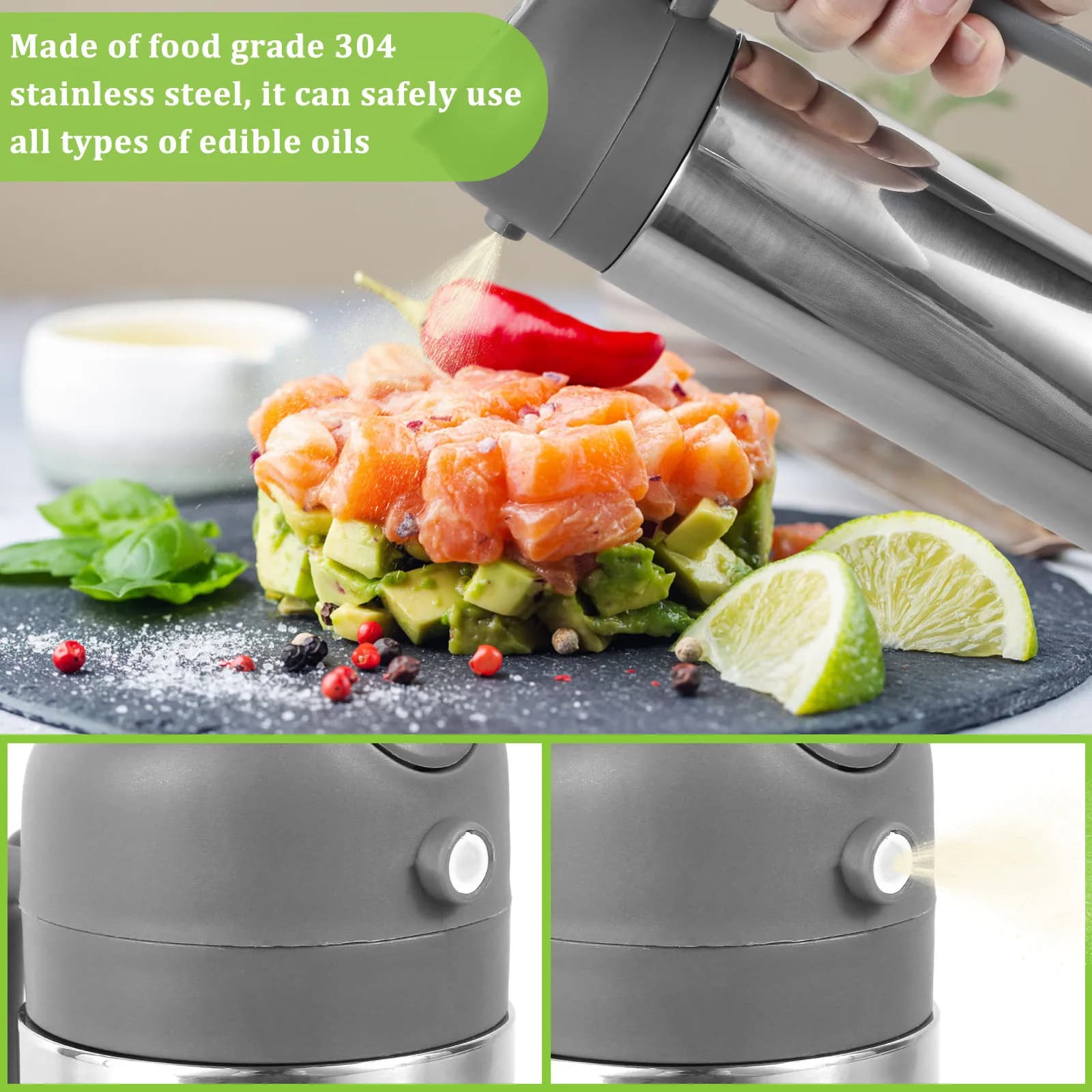 Bouteille distributrice d'huile d'olive 2 en 1, pulvérisateur d'huile en acier inoxydable/verre, pour la cuisine, accessoires de cuisine, 470ML/500ML