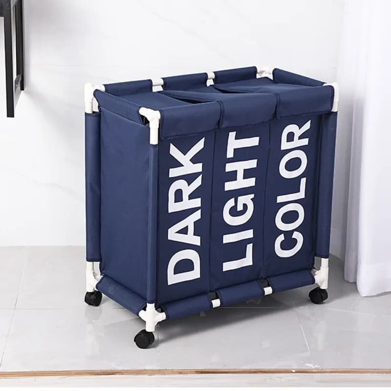 Organisateur de panier à linge roulant, grand panier à linge à 3 grilles, sacs à linge imperméables pour vêtements sales, boîte de rangement sur roulettes