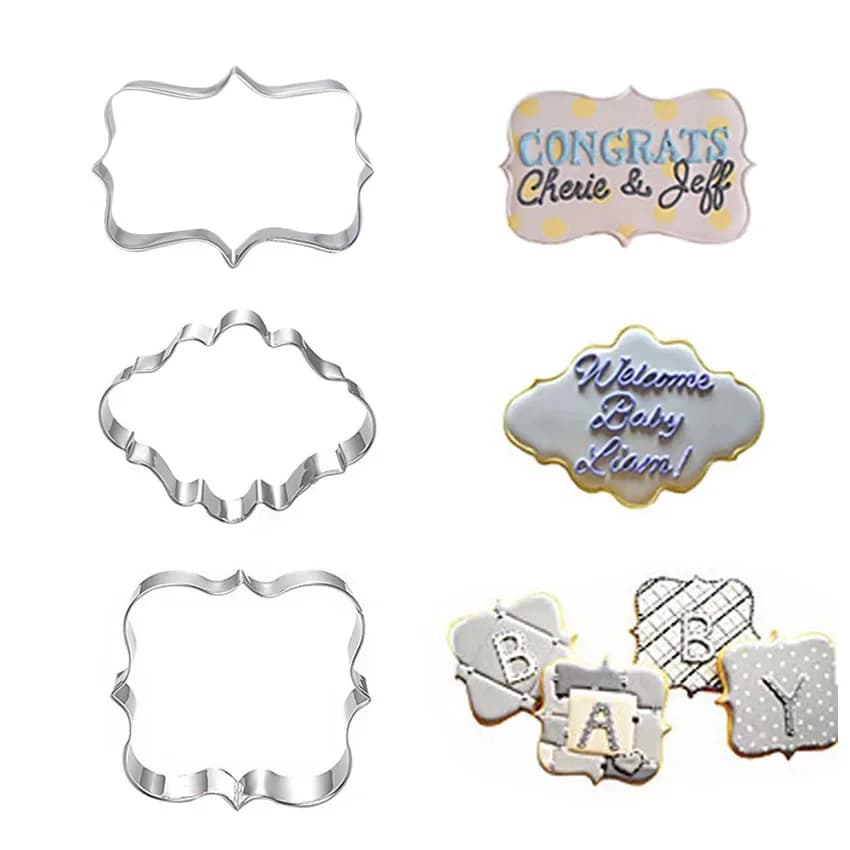 Moule à Biscuits au Sucre en Acier Inoxydable, Découpeur de Plaque, Cadre Ovale, Carré, Rectangle, Barrage, DIY, 3 Pièces