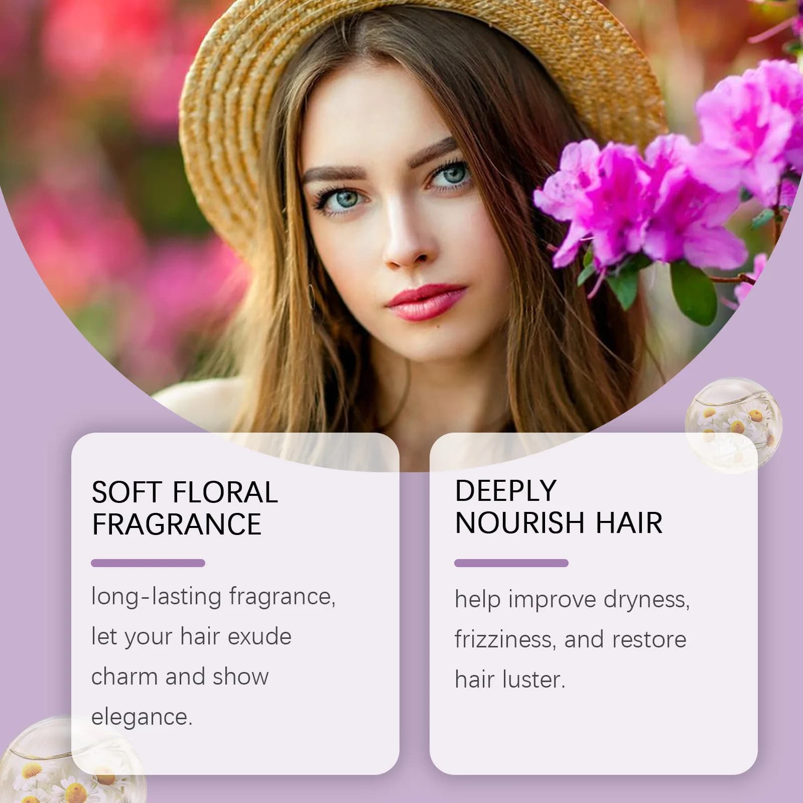 Roxelis 50ml Spray Parfumé pour Cheveux à la Camomille Hydratant Floral Soin Capillaire Féminin