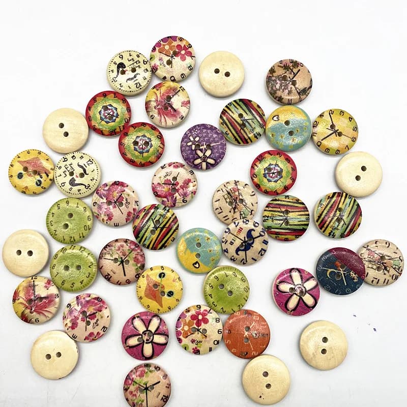 Nouveau 20mm une variété de boutons circulaires en bois dessin animé boutons visage souriant pour décoration de mariage accessoires de couture