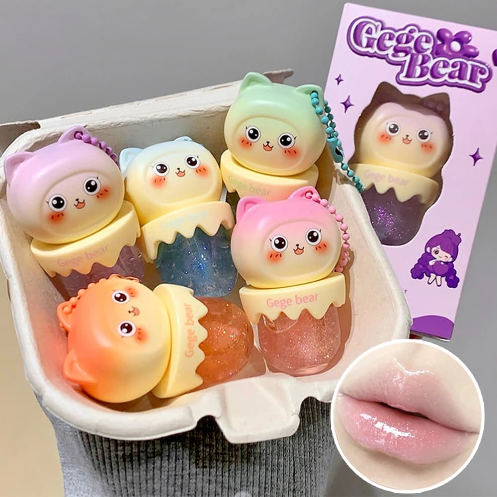 Gege Bear – huile à lèvres aromatisée aux fruits, peut être pendentif clé, baume à lèvres hydratant et hydratant pour Base de rouge à lèvres, réduit la ligne des lèvres