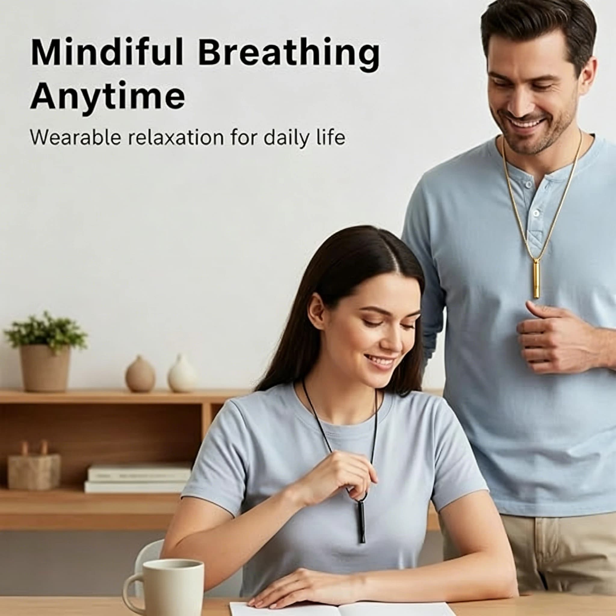 Collier de respiration par la pleine conscience, pendentif anti-stress en acier inoxydable, collier de respiration pour l'anxiété pour femmes et hommes