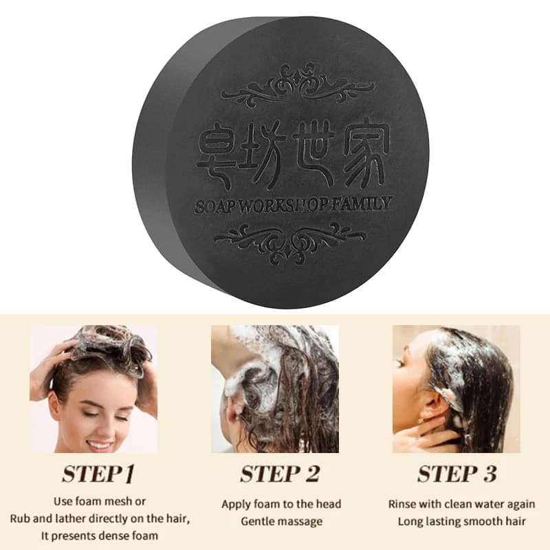 [Shampoing pour cheveux savon Polygonum Multiflorum savon noir soin des cheveux nourrissant Antipelliculaire huile essentielle savon hydratant 80/100g